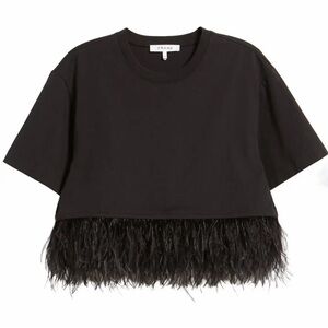 FRAME Ostrich Feather Trim Crop T-Shirt Size XS